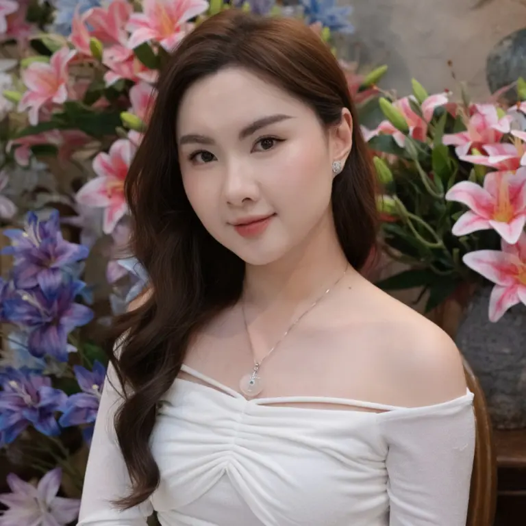 Người mẫu đeo trang sức Ngọc Tuệ An, trong ảnh có tên thương hiệu